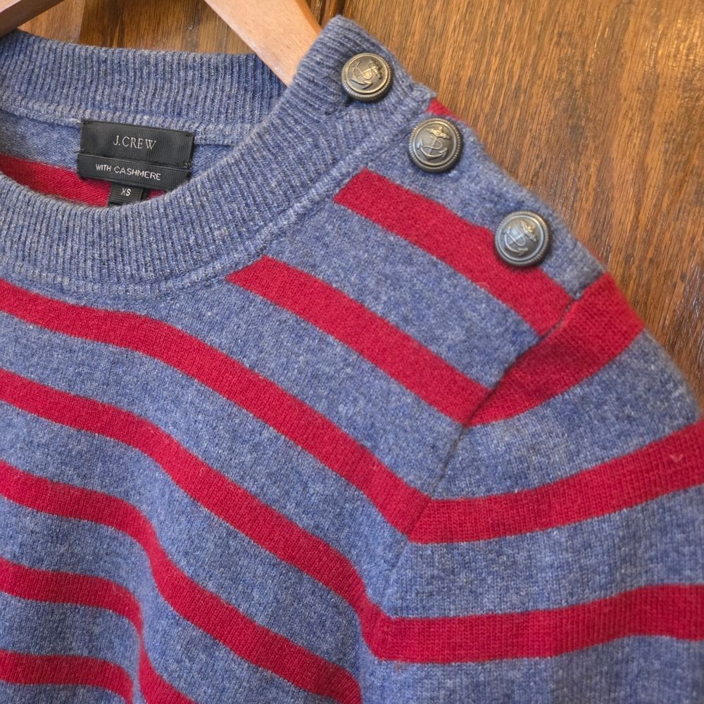 J. Crew Gray and Red Striped Cashmere Blend Sweater XSMALL - Picture 3 of 8